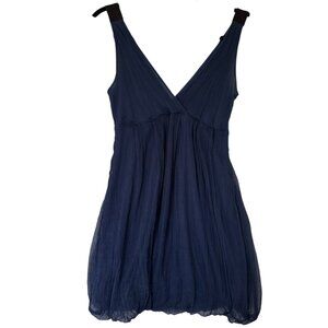Vintage Blue Ota Design by A &F Silk Deep V-Neck Bubble Hem Dress